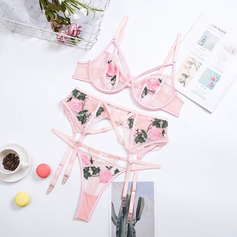 Creamy Rose 3 Pieces Lingerie Set