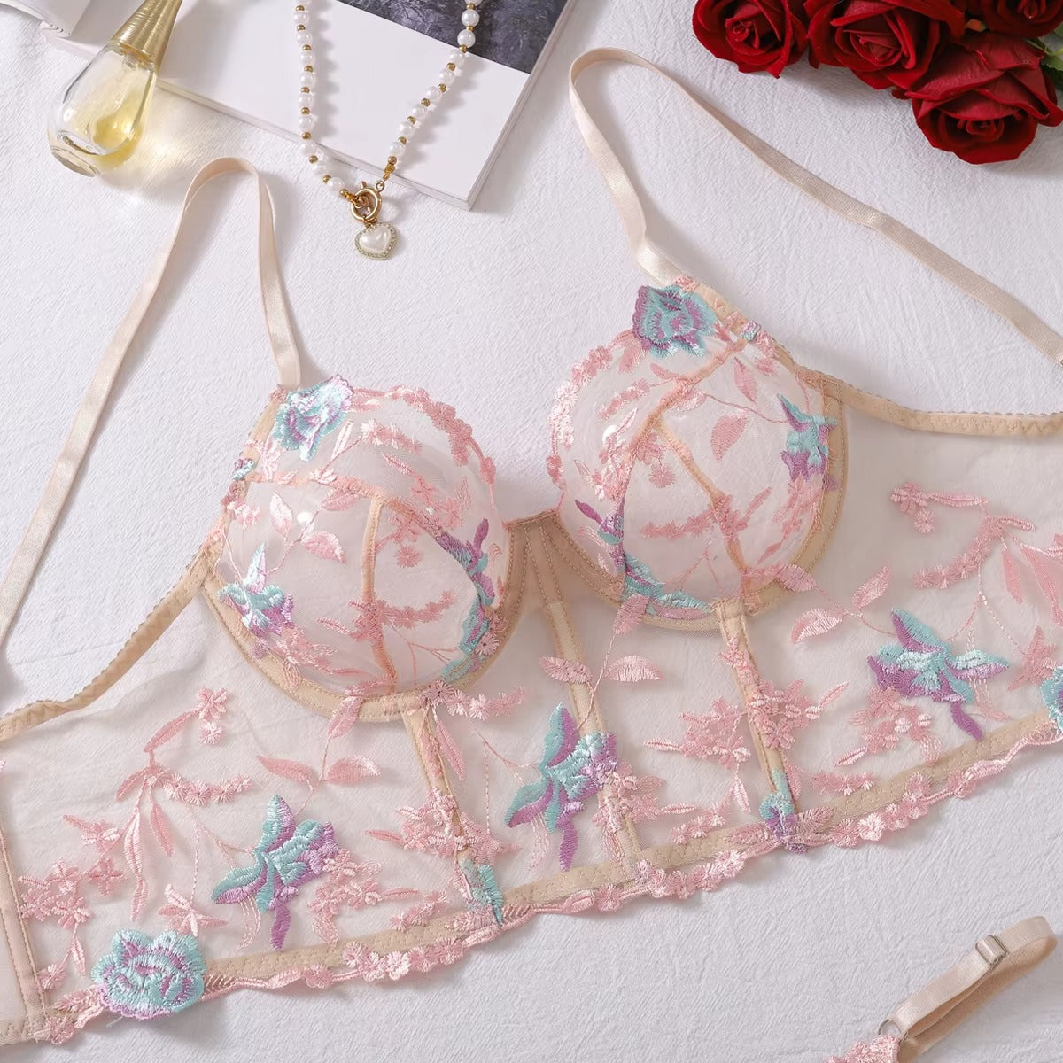 Alisha's Floral Transparent 2 Pieces Lingerie Set