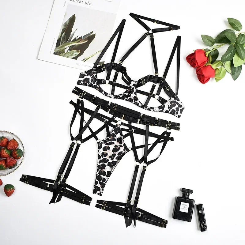 Camila Leopard Push Up 4 Pieces Lingerie Set
