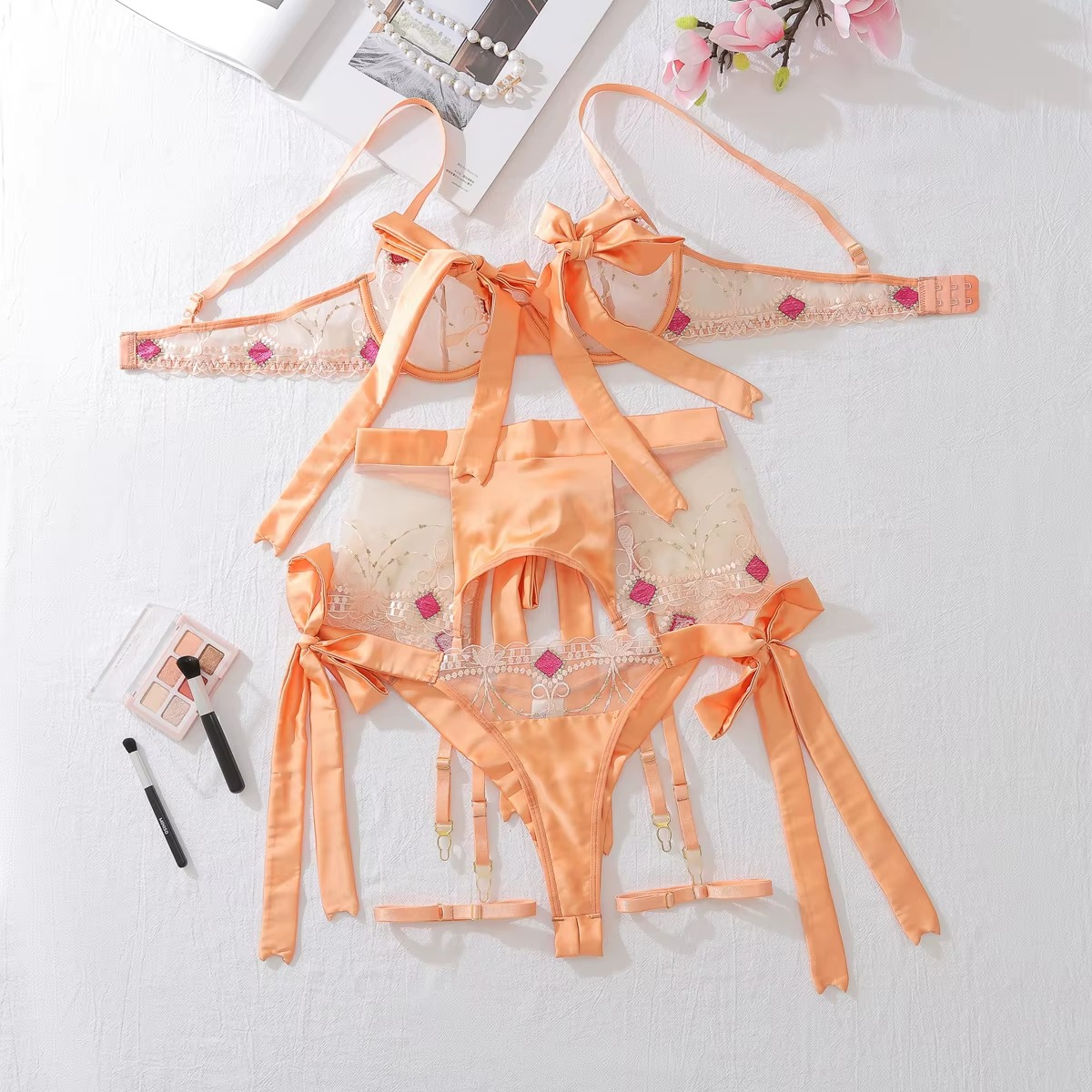 Sol Polka Dot 4 Pieces Lingerie Set