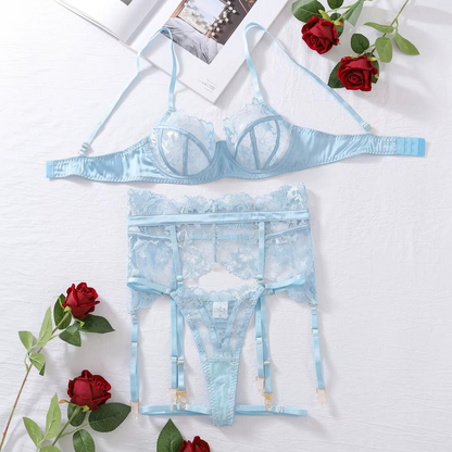 Emma's Sheer Lace 4 Pieces Lingerie Set