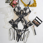 Amanda Sexy Flower Embroidery Mesh Lingerie Set