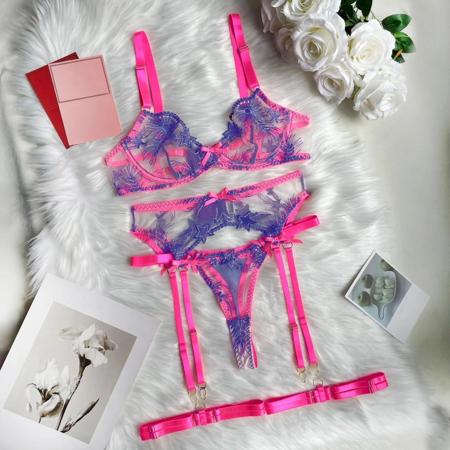 Kenzie Fancy Floral 4 Pieces Lingerie Set