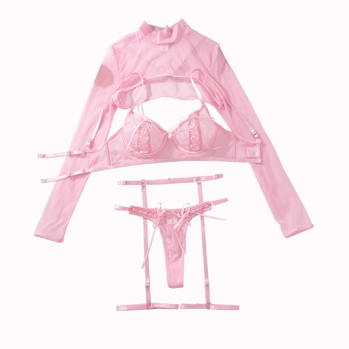 Lexie's Long Sleeve Transparent 3 Pieces Lingerie Set