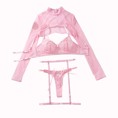Lexie's Long Sleeve Transparent 3 Pieces Lingerie Set