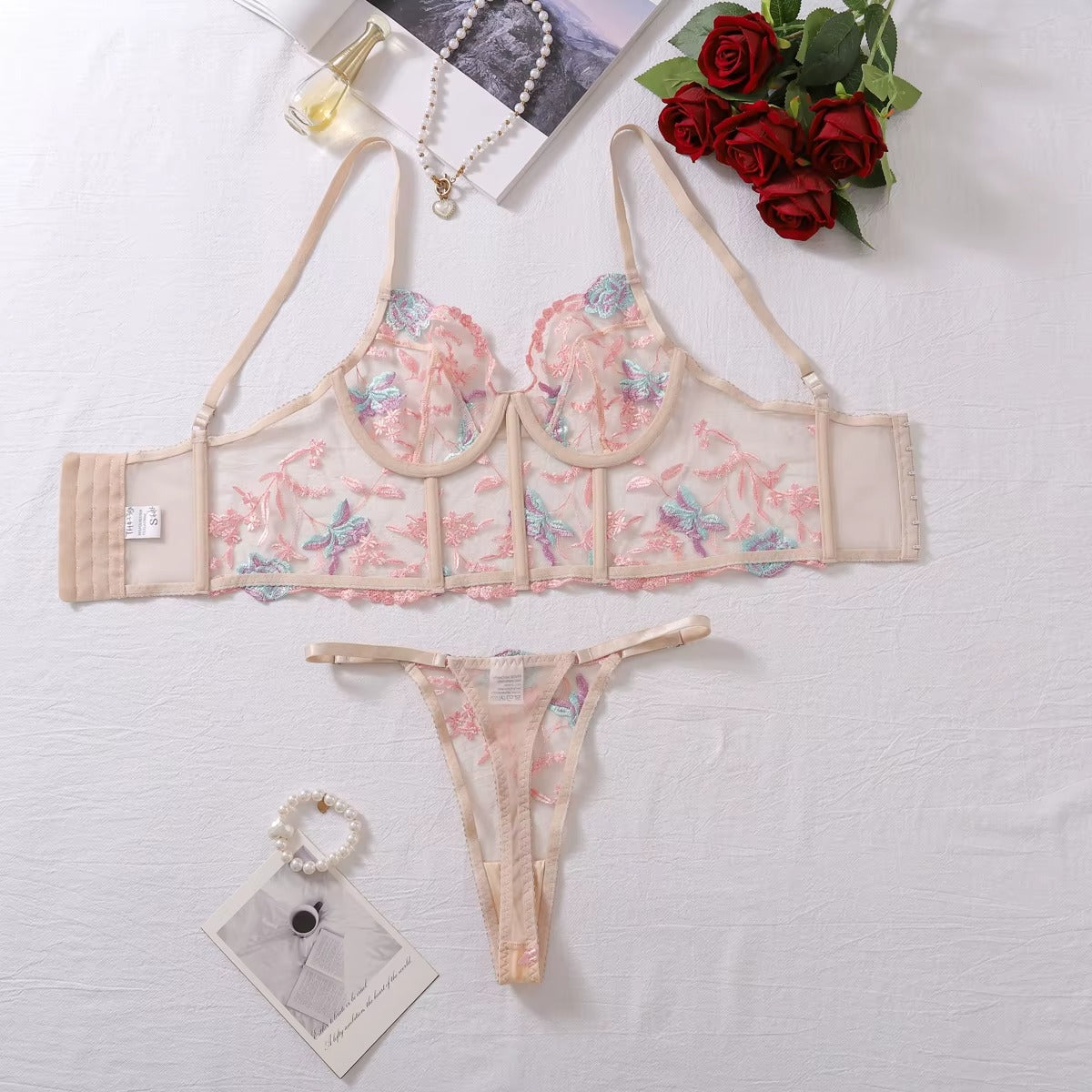 Alisha's Floral Transparent 2 Pieces Lingerie Set
