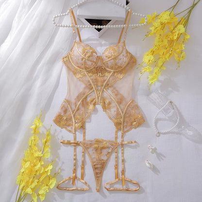 Amanda Sexy Flower Embroidery Mesh Lingerie Set